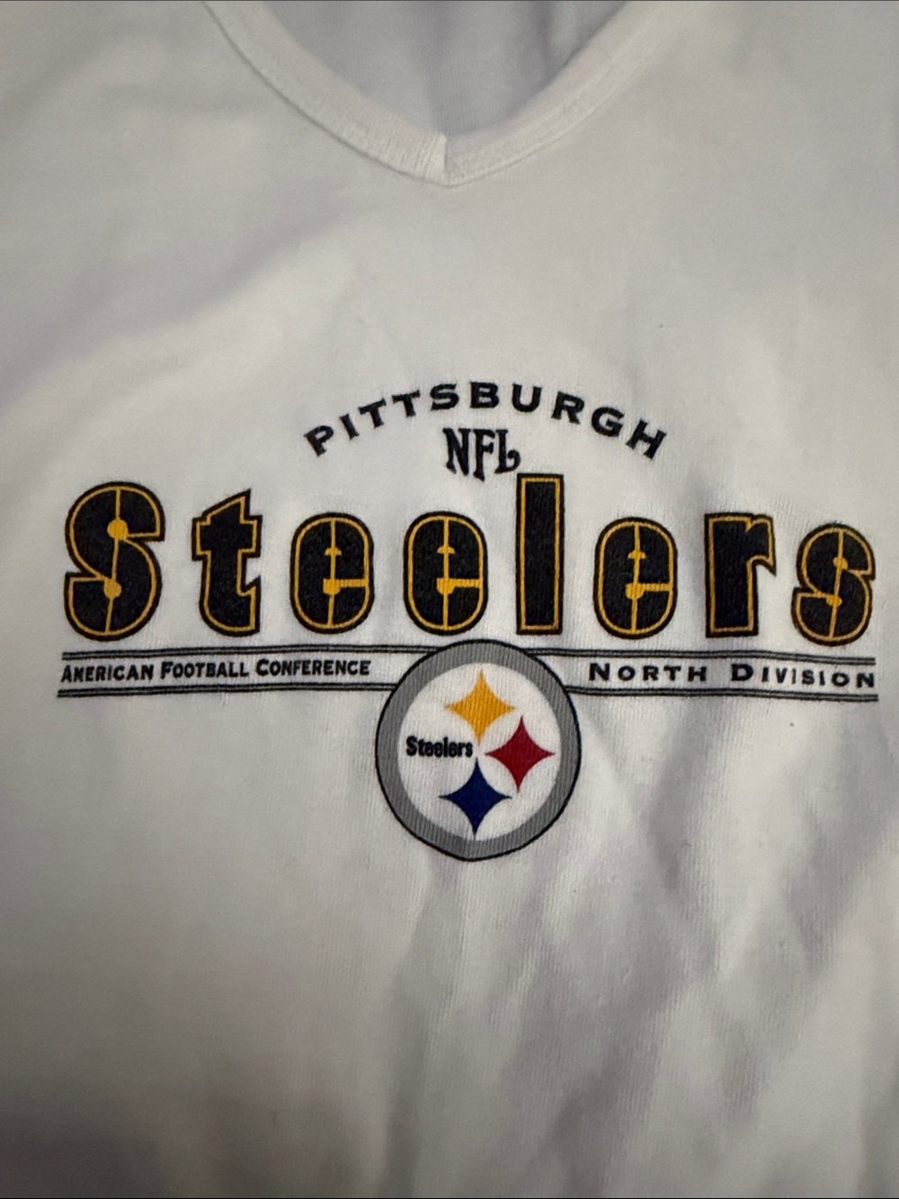 NFL Women’s Pittsburgh Steelers White V-Neck T-Shirt